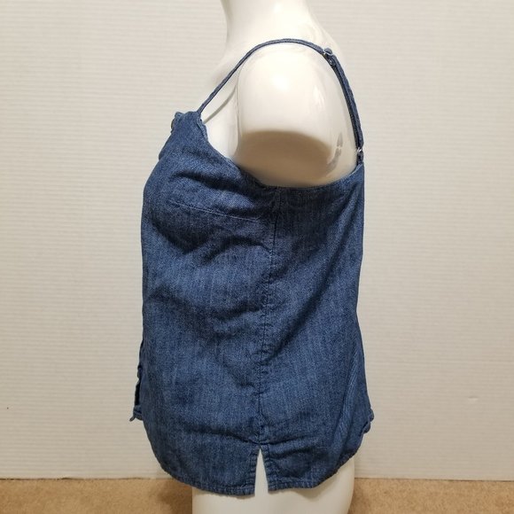 Old Navy top Small sleeveless button front chambray tank side split 100% cotton - Picture 2 of 11